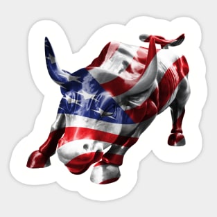Wall Street Bull with American Flag Overlay Sticker